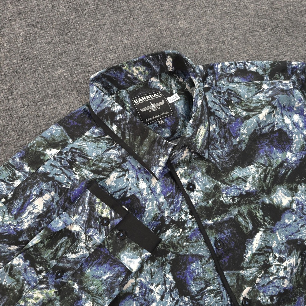 Barabas Shirt Mens 2XL Blue Abstract Graphic Print Long Sleeve Party Casual